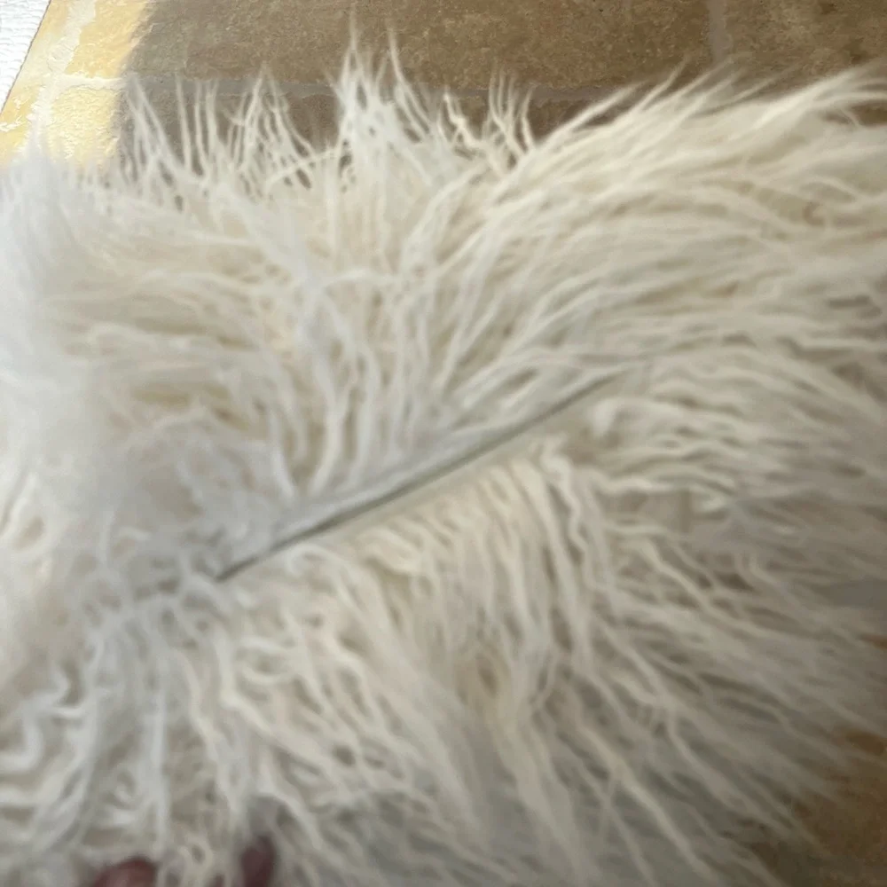 Anthropologie Ivory Mongolian Lamb Pillow